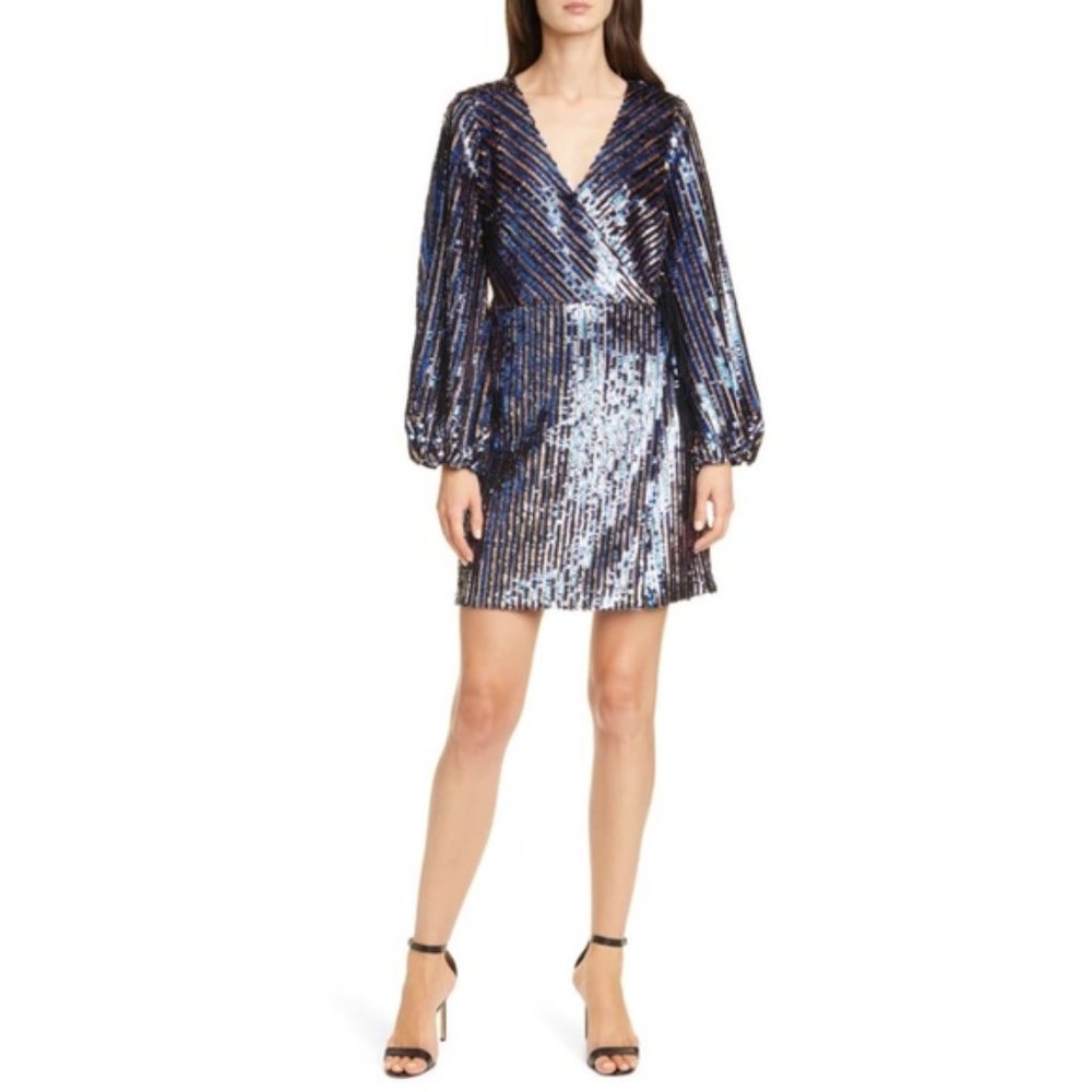 TANYA TAYLOR Long Sleeve Sequin Wrap Dress